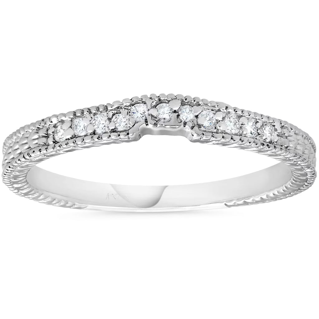 Vintage Diamond Notched Wedding Ring 14K White Gold A233745