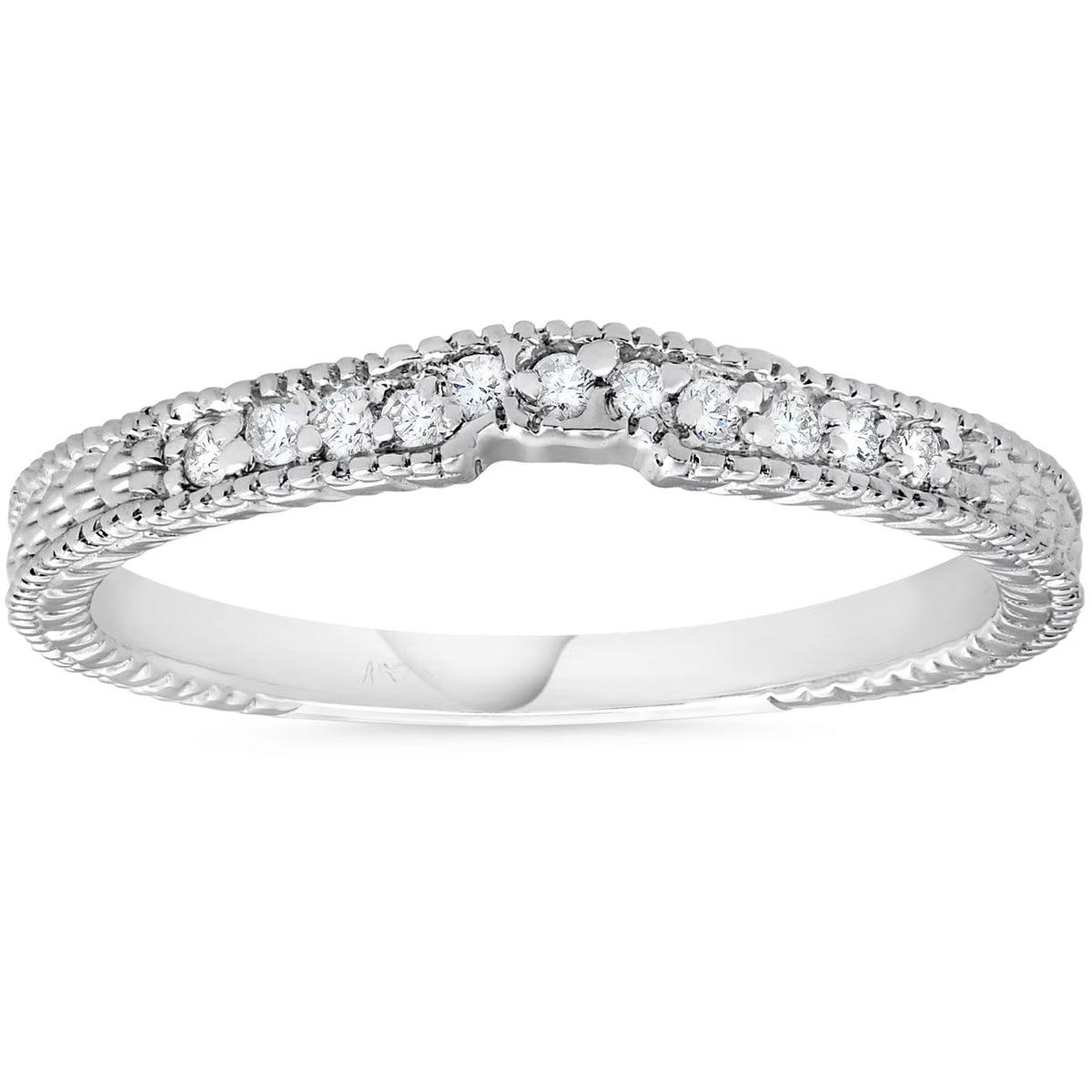 Vintage Diamond Notched Wedding Ring 14K White Gold A233745