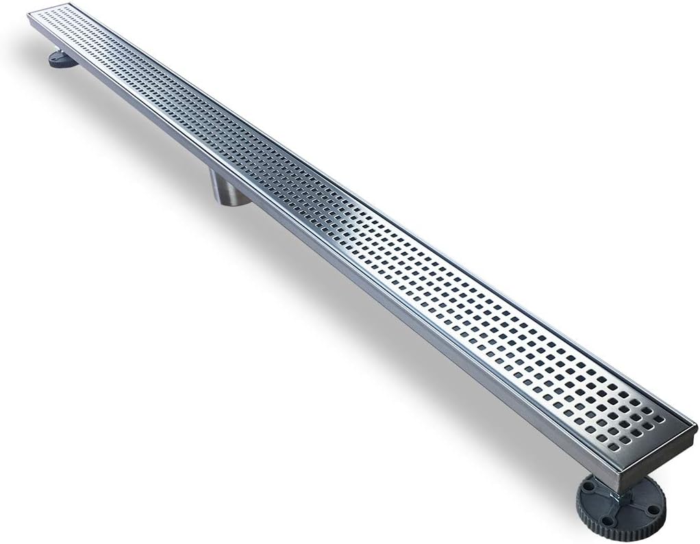 24-Inch Brushed 304 Stainless Steel Rectangle Shower Drain with Leveling Feet O3181