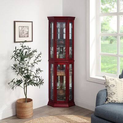 Cherry 5 Sided Lighted Corner Curio Cabinet M314
