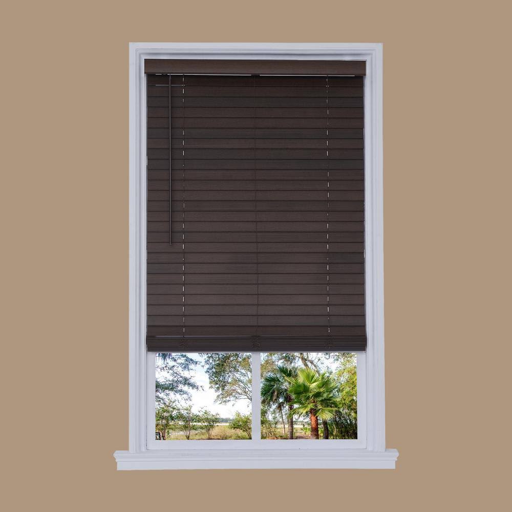 Cordless Brown Faux Wood Room Darkening Horizontal Blinds X317158