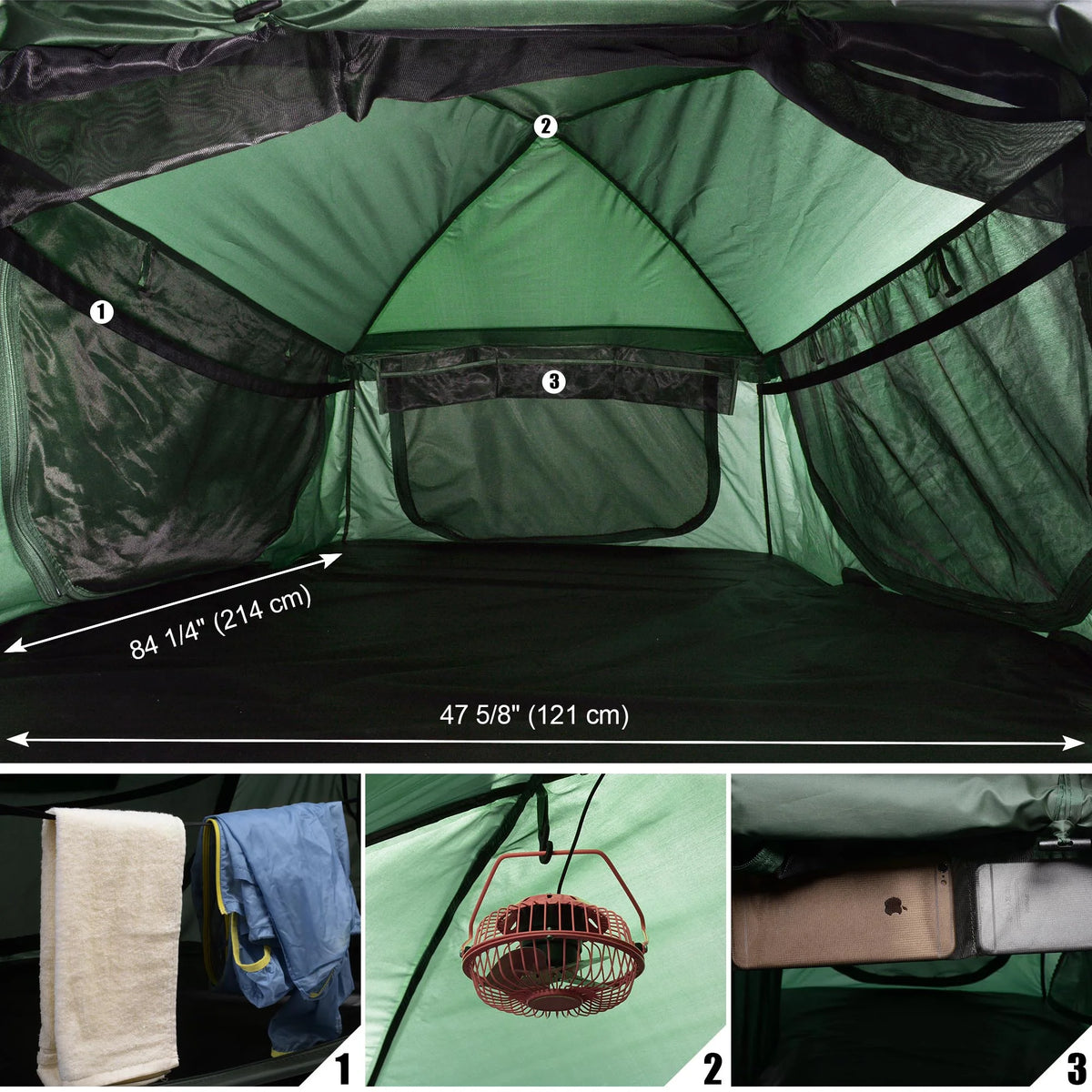 Green Double Tent Cot Folding Portable Waterproof Camping Bed for 2 Person with Rain Fly Bag Q663260