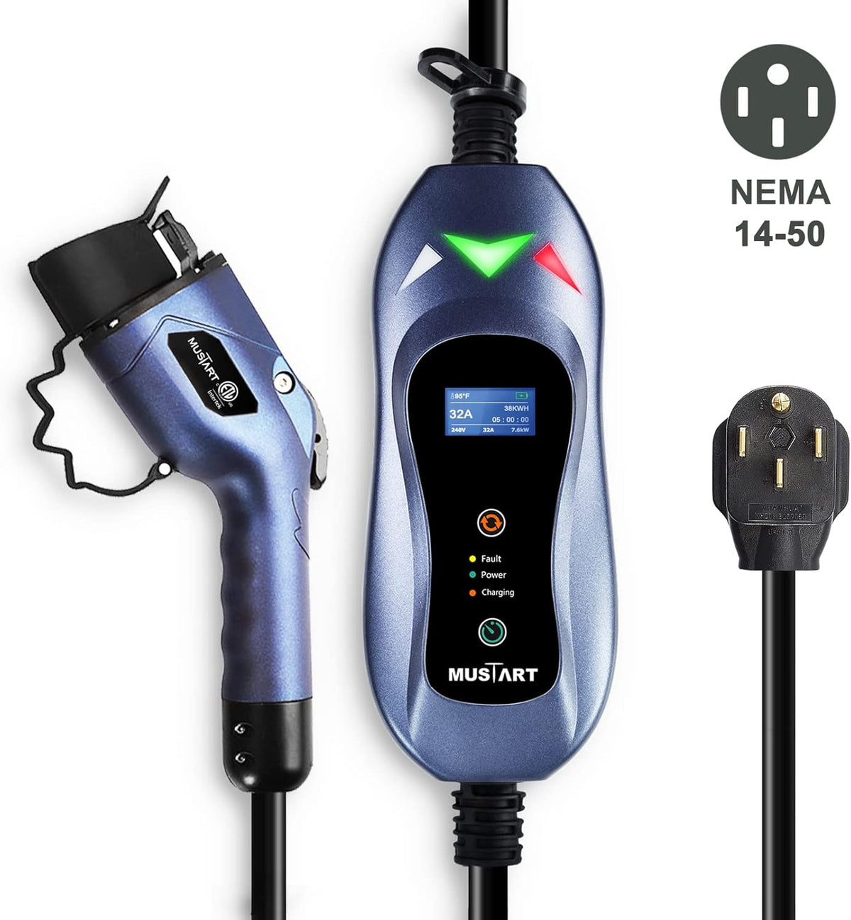 Portable EV Charger with 25ft Cable, 32 Amp Adjustable, NEMA 14-50P I791
