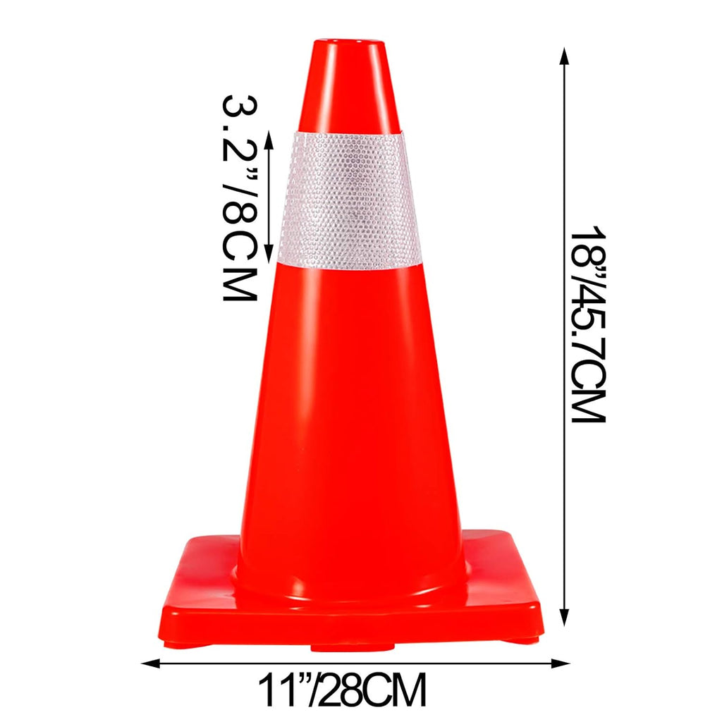12 Pack 18" Orange Traffic Cones with Reflective Collars PVC Base G792940