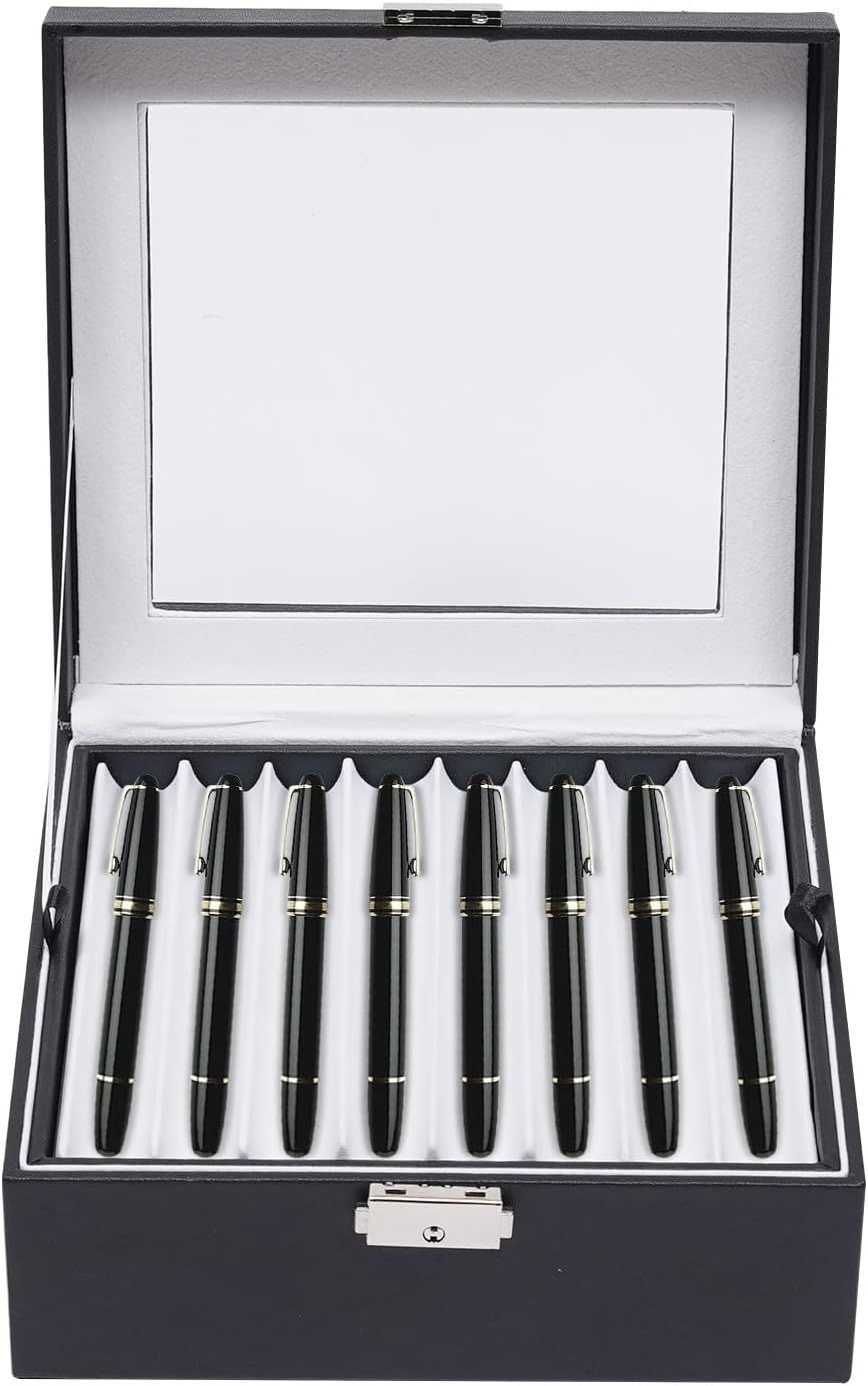 16 Slots Leather Pen Display Box Pen Collector Case with Transparent Window Pack of 2 M13509