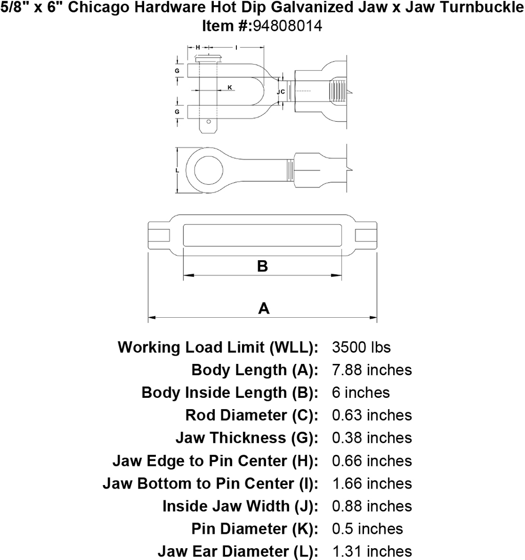 Turnbuckle Jaw and Jaw Hot Roll Galvanized Steel Y260