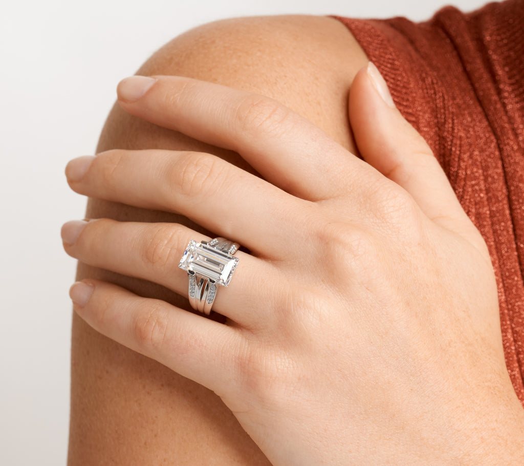 Cubic Zirconia Cathedral Engagement Ring in Rhodium Plated Sterling Silver E6076
