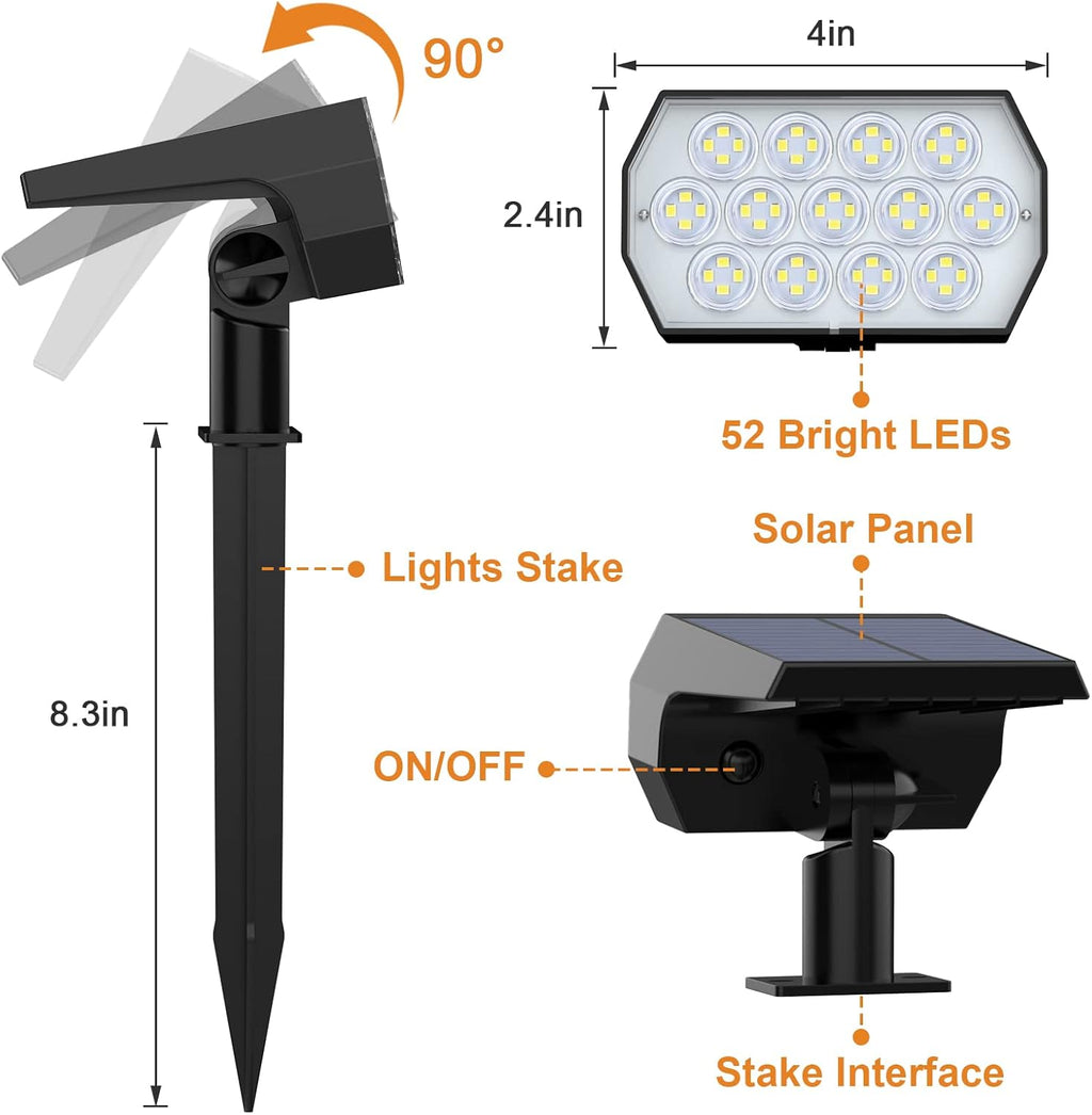 6 Pack 52 LED 3 Modes IP65 Waterproof Solar Spot Lights B3202