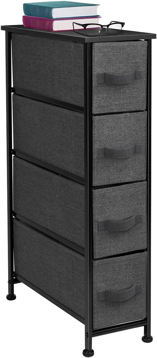 Narrow 4 Drawer Dresser Tower with Fabric Bins N146