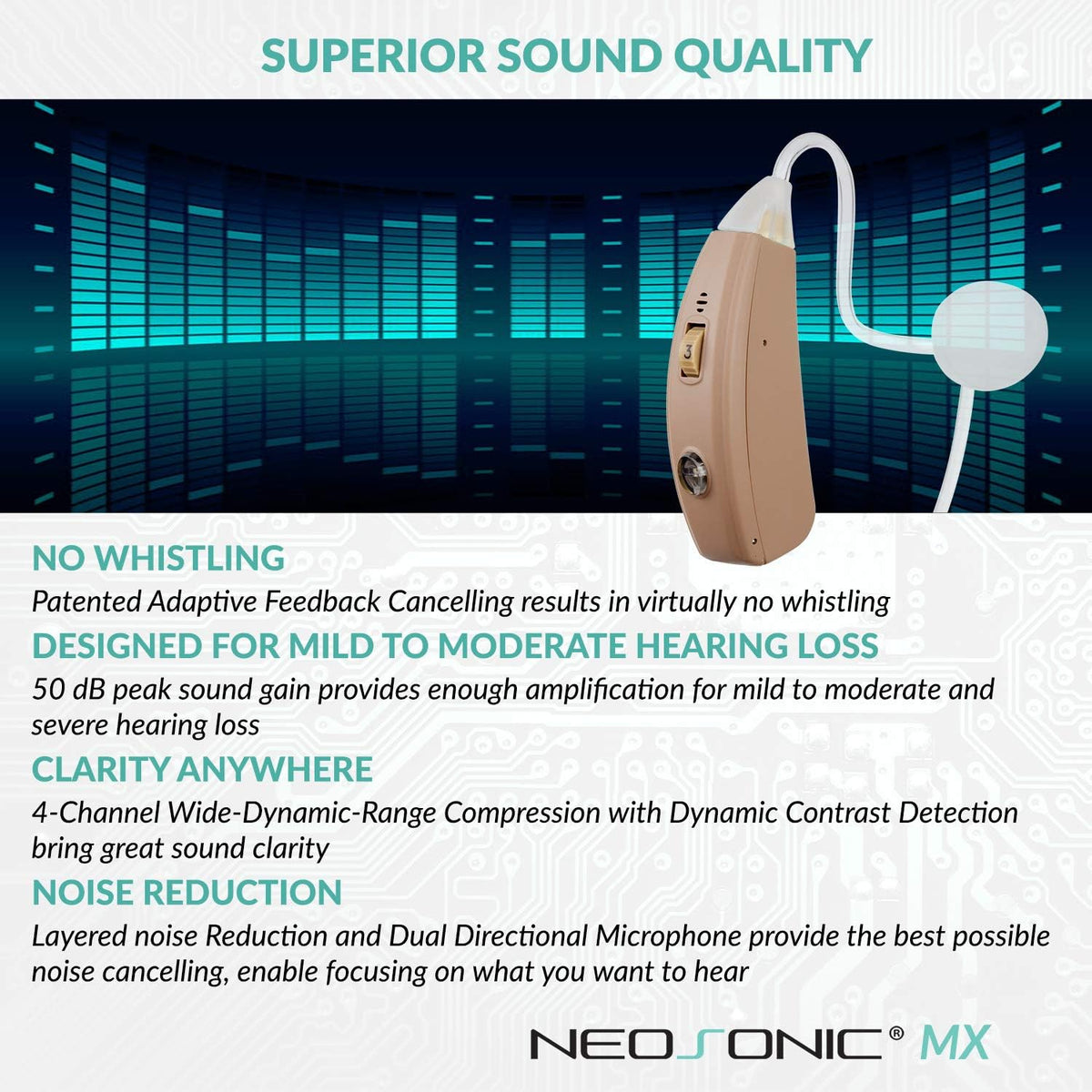 Rechargeable Hearing Aids with Dual Microphone Noise Cancelling A2639
