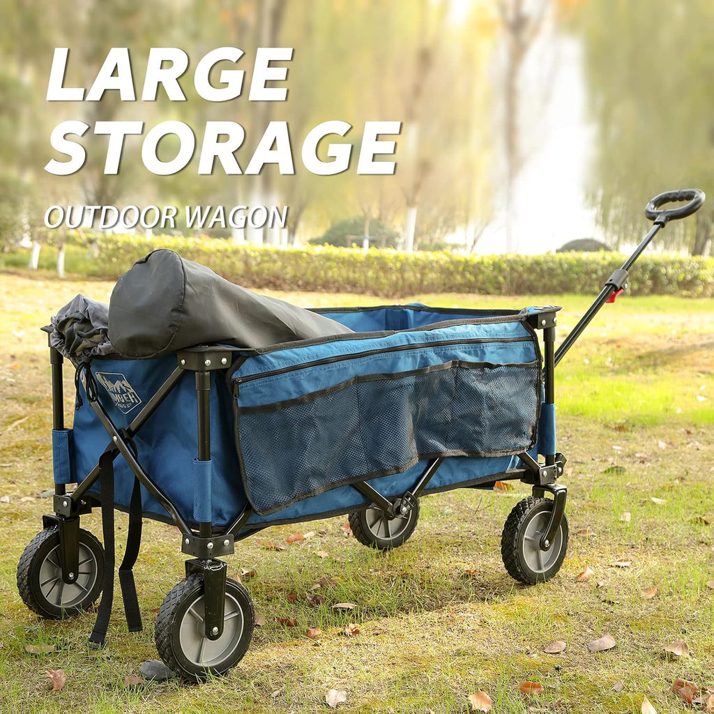 Collapsible Outdoor Folding Wagon Cart with Side Bag Cup Holder R773578