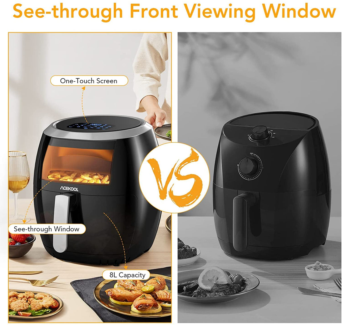 8.5 QT Digital LED Touch Screen Air Fryer with Viewing Window K953