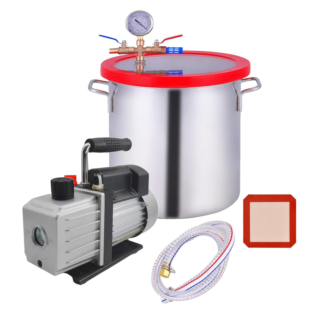 2 Gallon Stainless Steel Vacuum Chamber with 5 CFM Single Stage Vacuum Pump V8585
