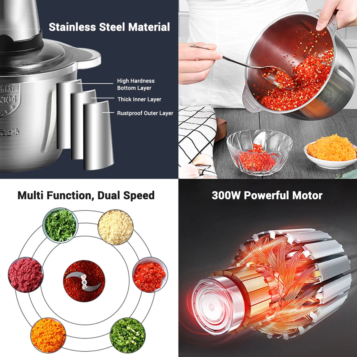 2L Stainless Steel Electric Meat Grinder Food Processor W132137