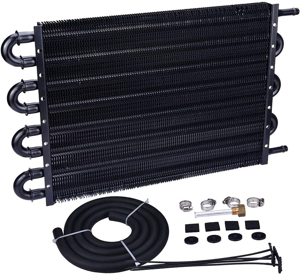 6 Pass Tube and Fin Transmission Cooler Universal 5/16" Oil Cooler Kit Aluminium Black Pack of 2 E64348