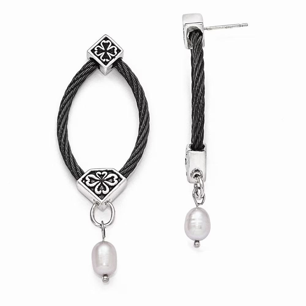 Black Cultured Pearl Drop Earrings D576
