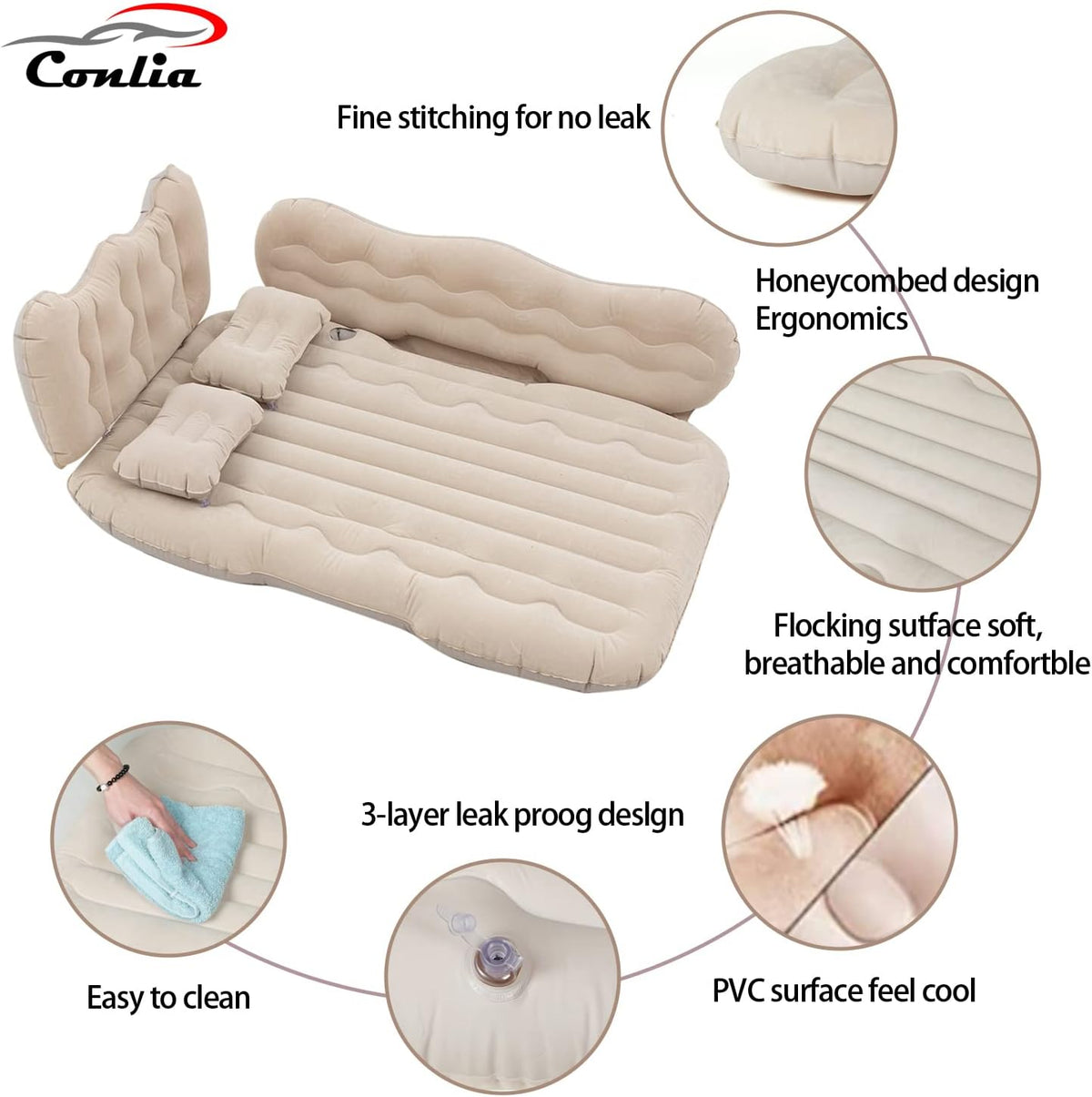 Beige Inflatable Car Air Mattress with Air Pump P49711