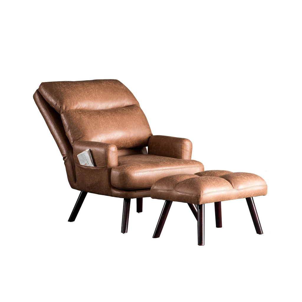 Modern Accent Chair with Ottoman and Adjustable Backrest V54856