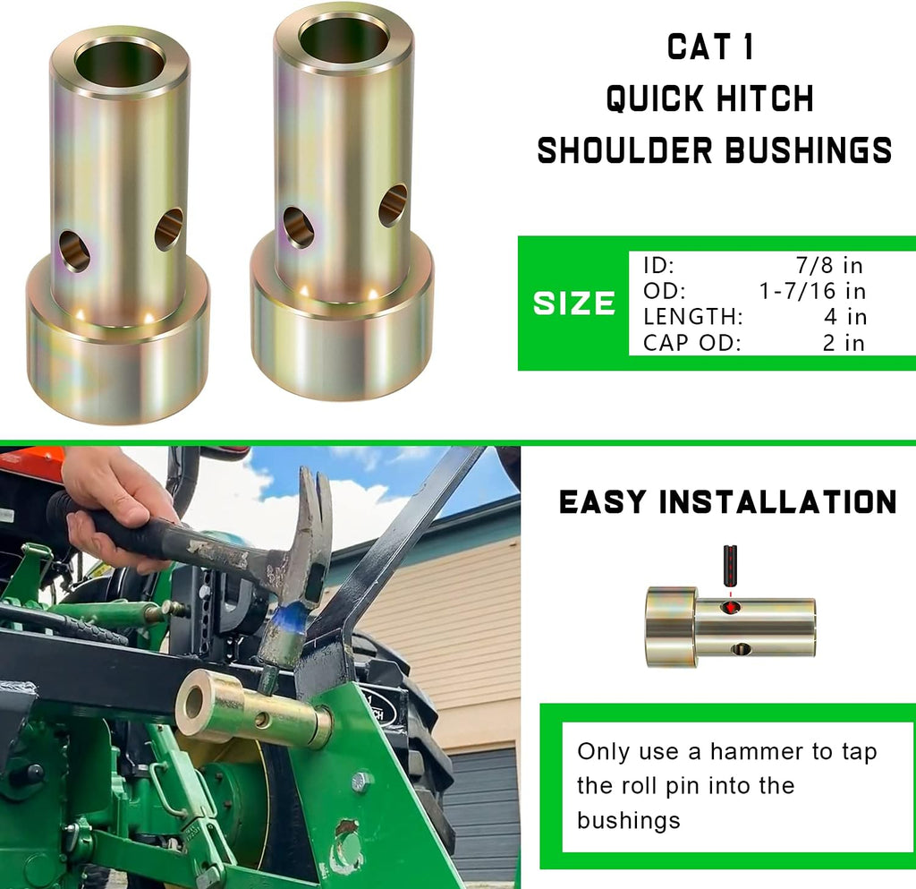 2 Pairs Cat 1 Quick Hitch Adapter Bushings Set for Category I 3-Point Tractors D994124