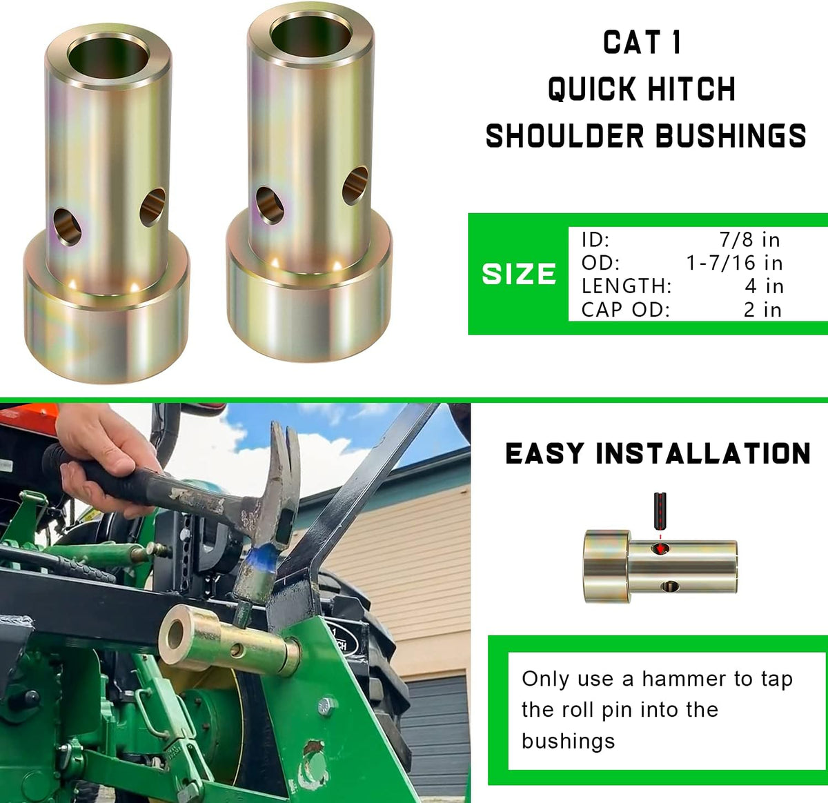 2 Pairs Cat 1 Quick Hitch Adapter Bushings Set for Category I 3-Point Tractors D994124