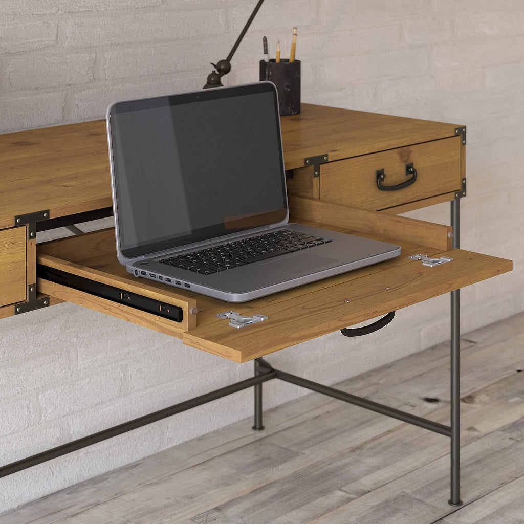 48W Writing Desk with Drawers and 5 Shelf Etagere Bookcase, Restored Gray R733
