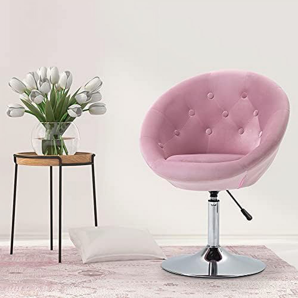 Pink Round Tufted Swivel Accent Chair with Chrome Frame B37749