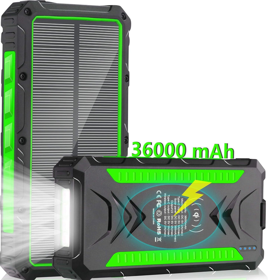 Solar Charger Power Bank 30000mAh 20W QC3.0 Type C Micro USB Wireless Charging IP67 Waterproof External Battery Pack Pack of 2 L105640