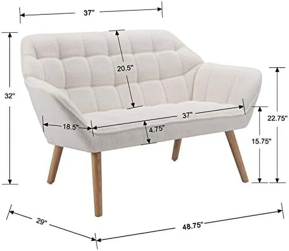 White Upholstered Loveseat Sofa with Wood Legs U466