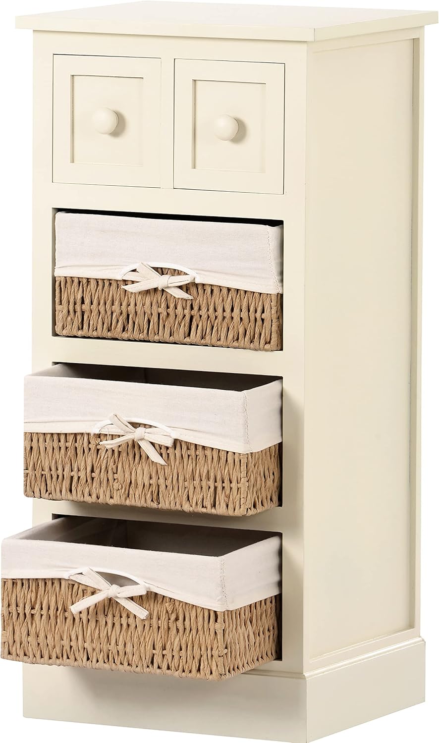 Antique White Wicker 2-Drawer Storage Cabinet with 3 Baskets H975246