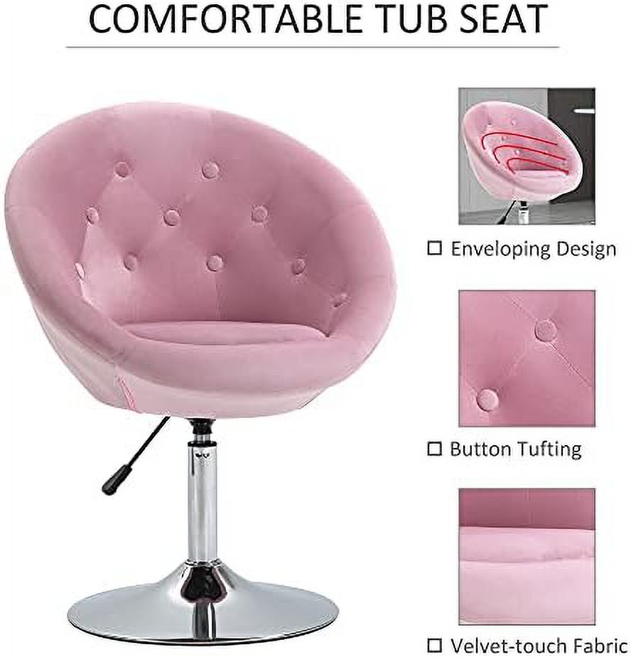 Pink Round Tufted Swivel Accent Chair with Chrome Frame B37749