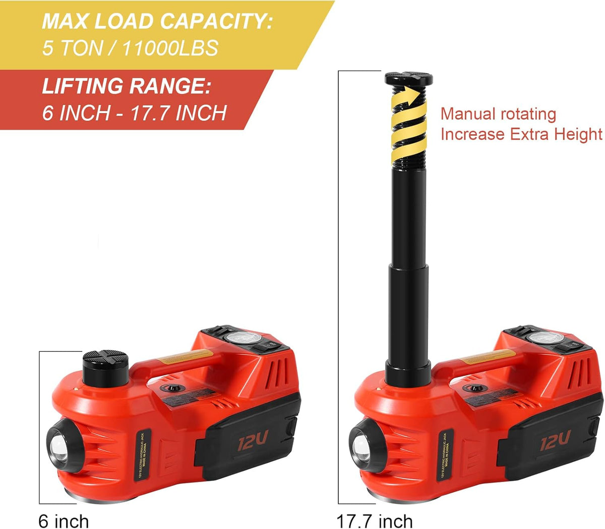 5 Ton Hydraulic Electric Car Jack with LED Light P5321