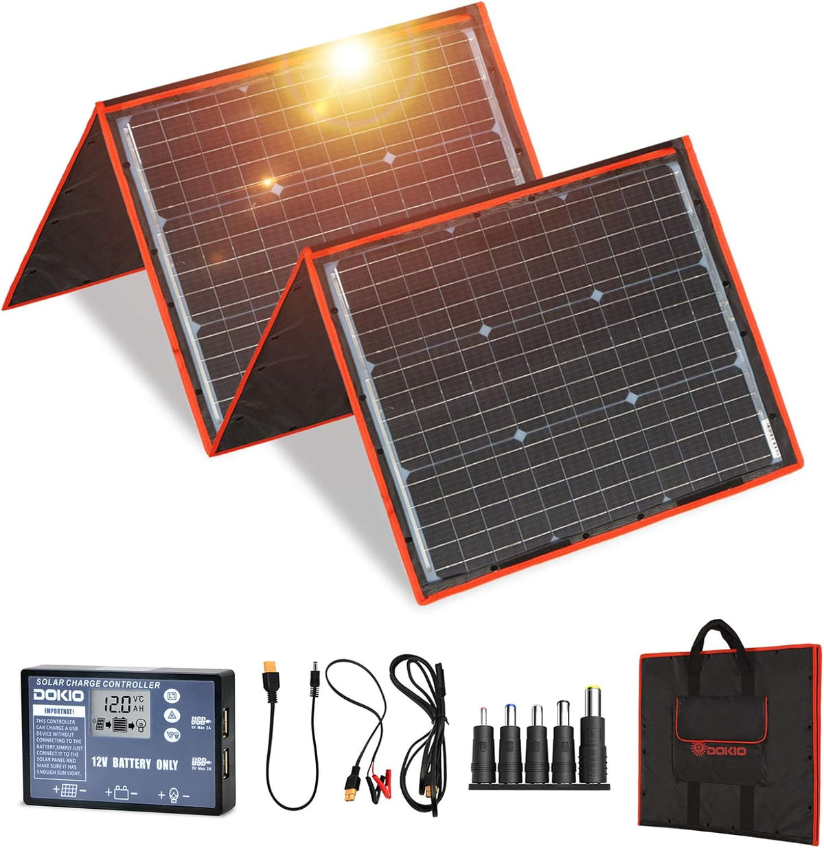 160W 18V Portable Folding Solar Panel Kit with 2 USB Outputs J755932