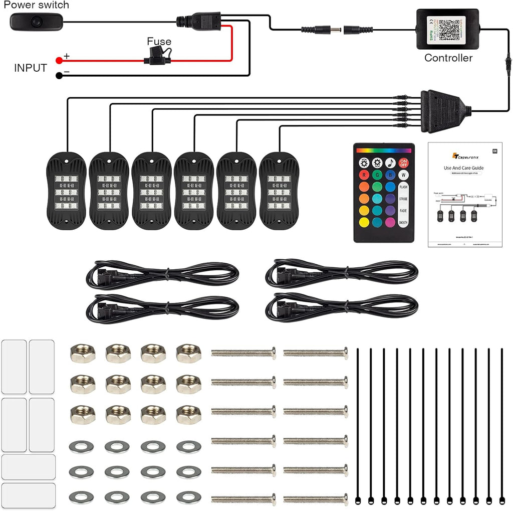RGB Led Rock Lights for Trucks Exterior, 6 Pods, Waterproof, Pack of 2 H4560