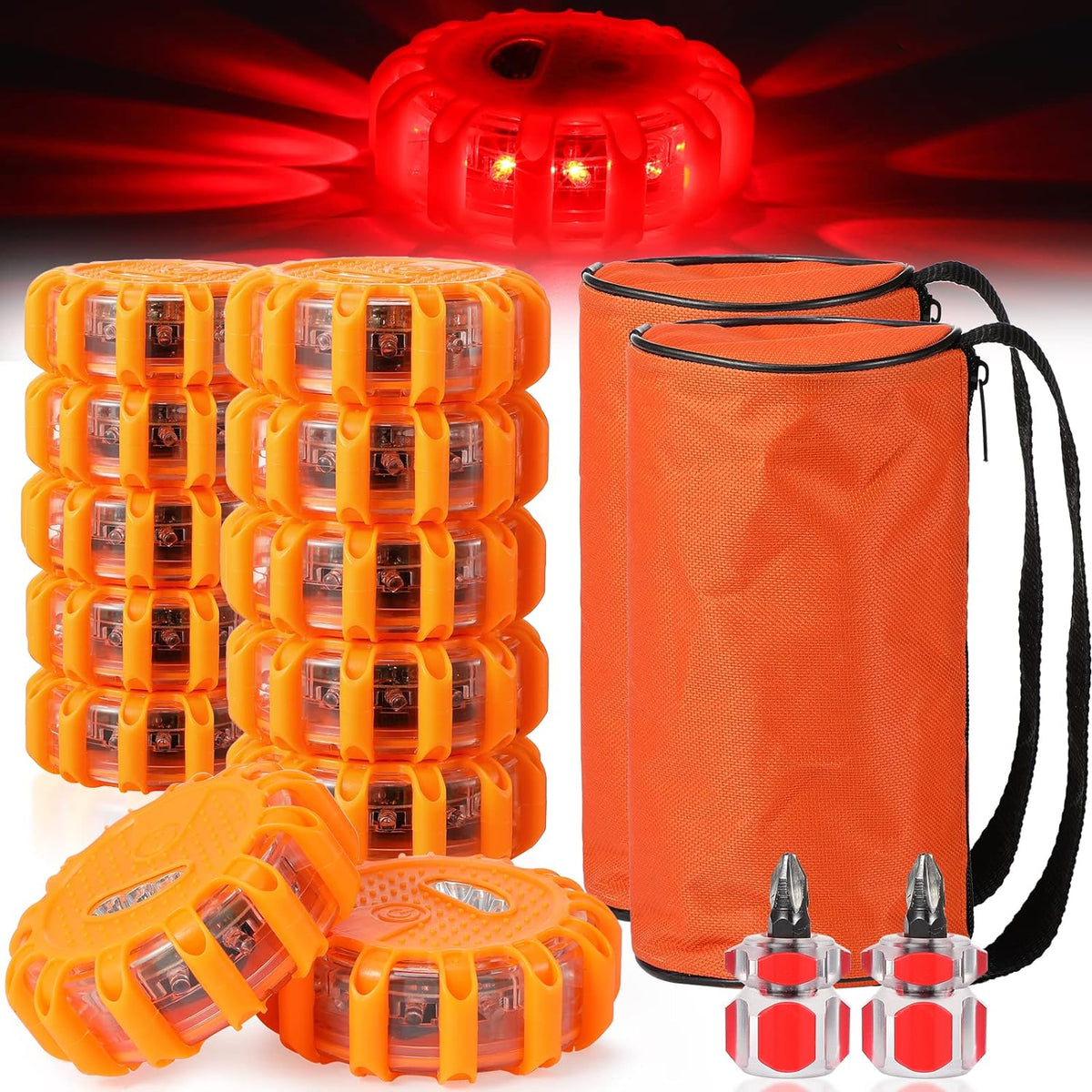 12 Pack LED Road Safety Flashing Warning Kit F8030