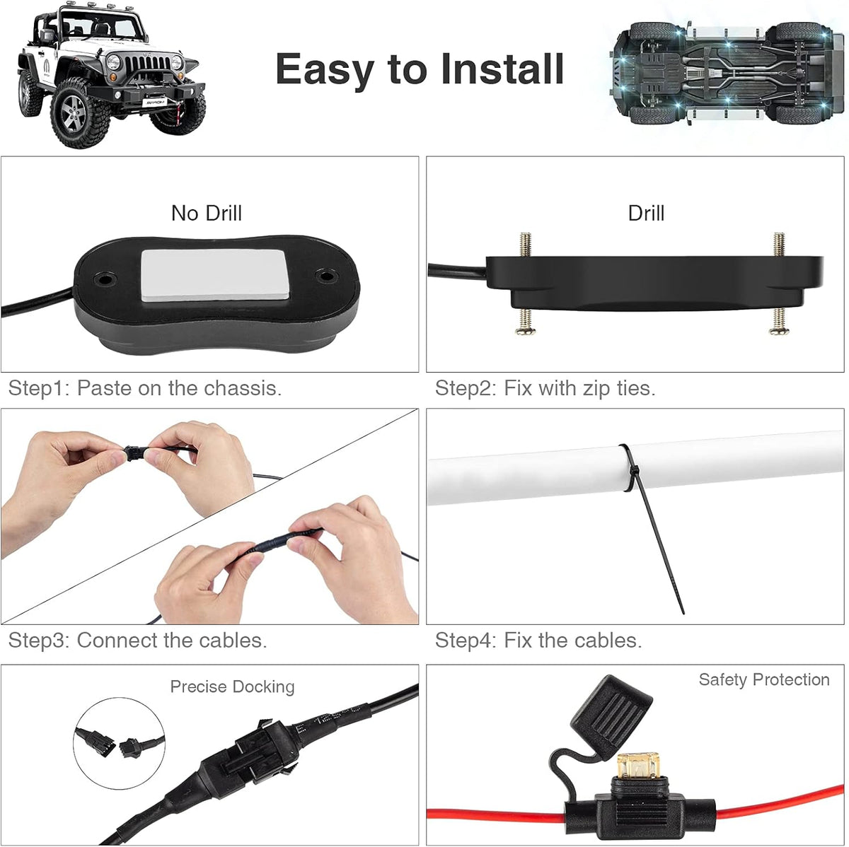 RGB Led Rock Lights for Trucks Exterior, 6 Pods, Waterproof, Pack of 2 H4560