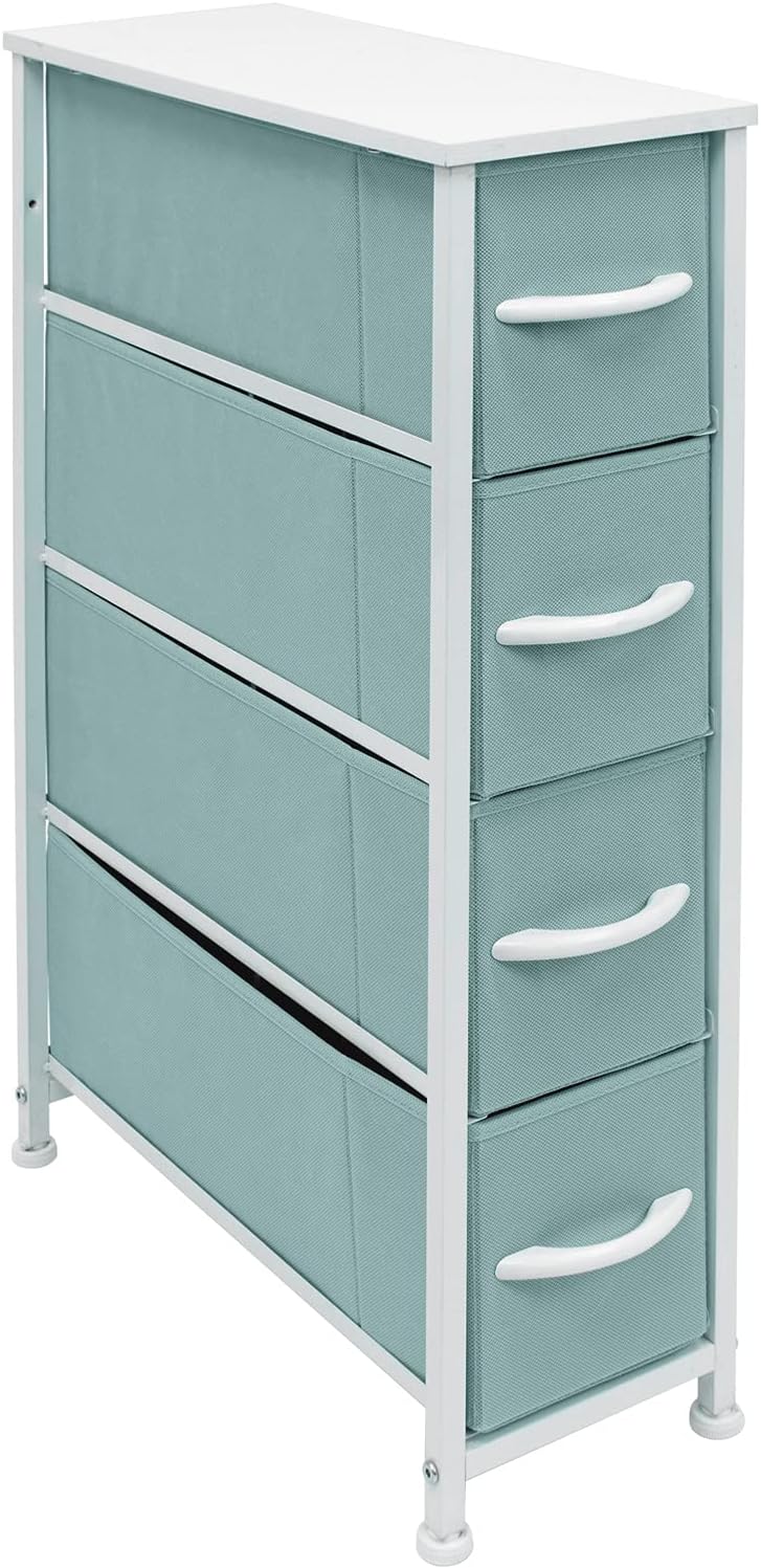 Narrow 4 Drawer Dresser Tower with Fabric Bins N146