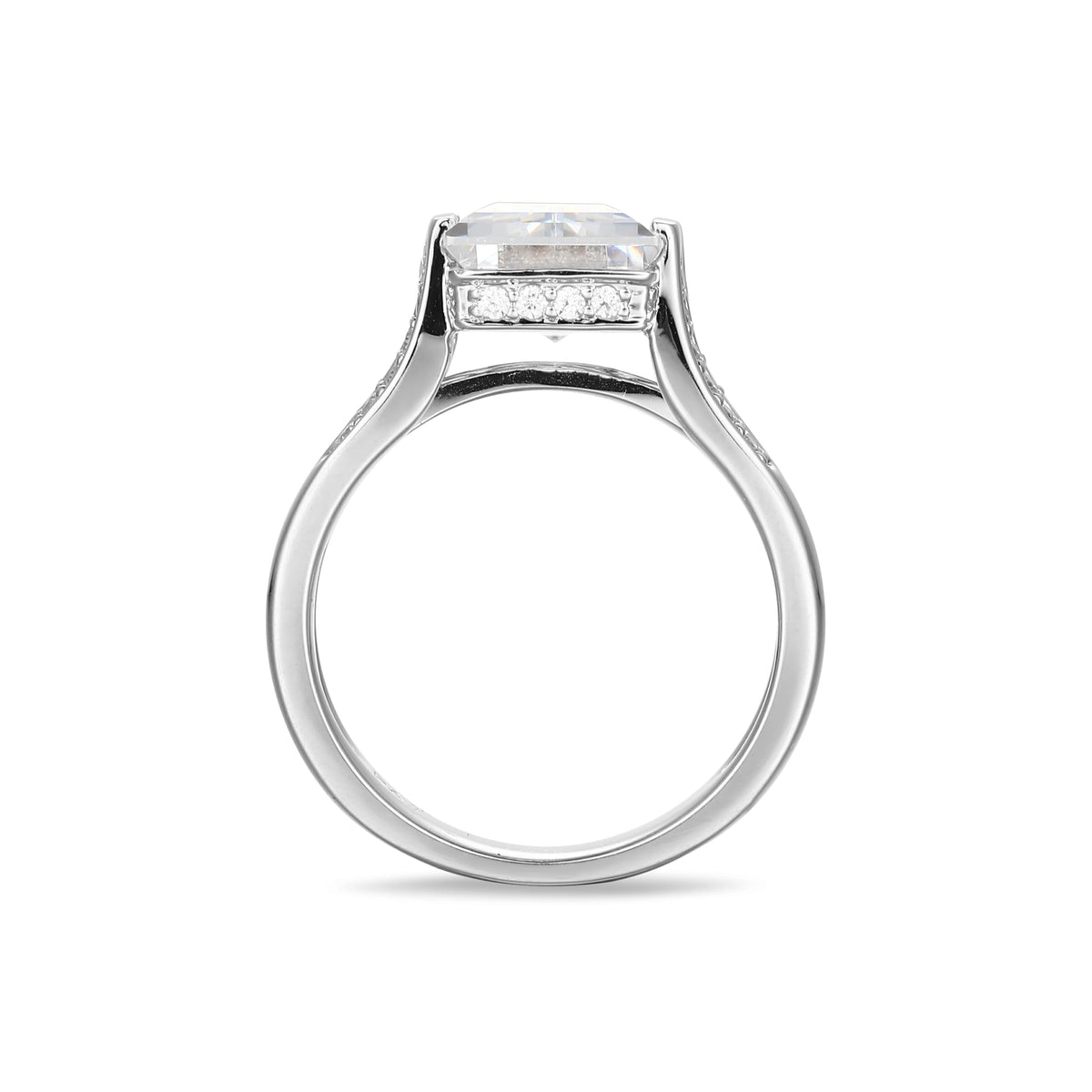 Cubic Zirconia Cathedral Engagement Ring in Rhodium Plated Sterling Silver E6076
