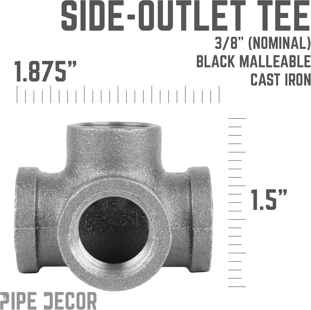 3/8 Inch Side Outlet Tee Malleable Cast Iron Industrial Fitting (8 Pack) S5902