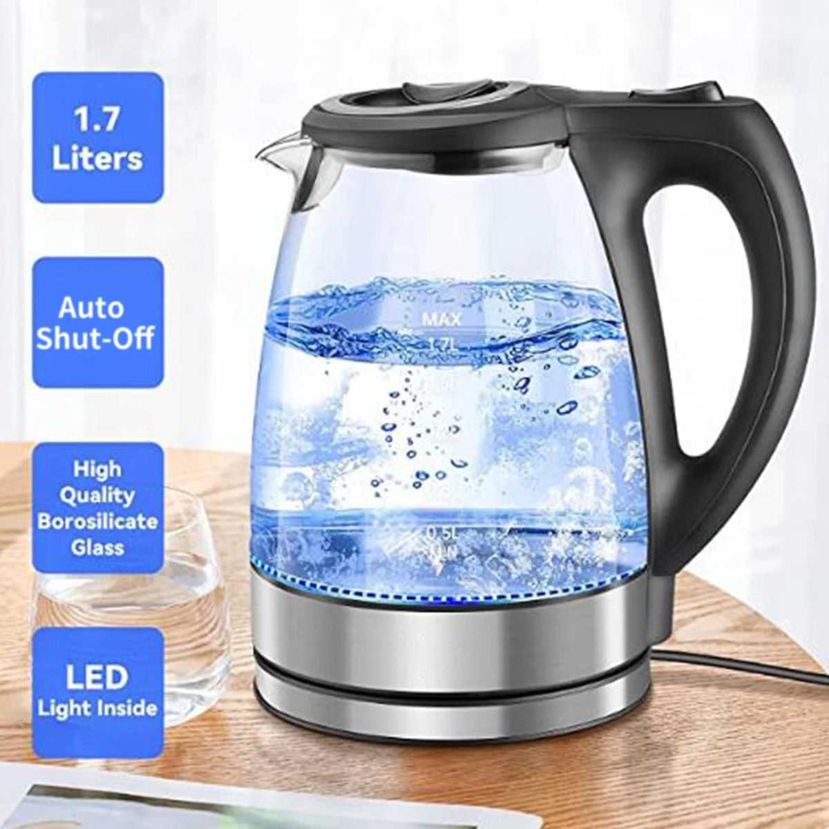 1.7L Electric Kettle 1500W Glass M7753