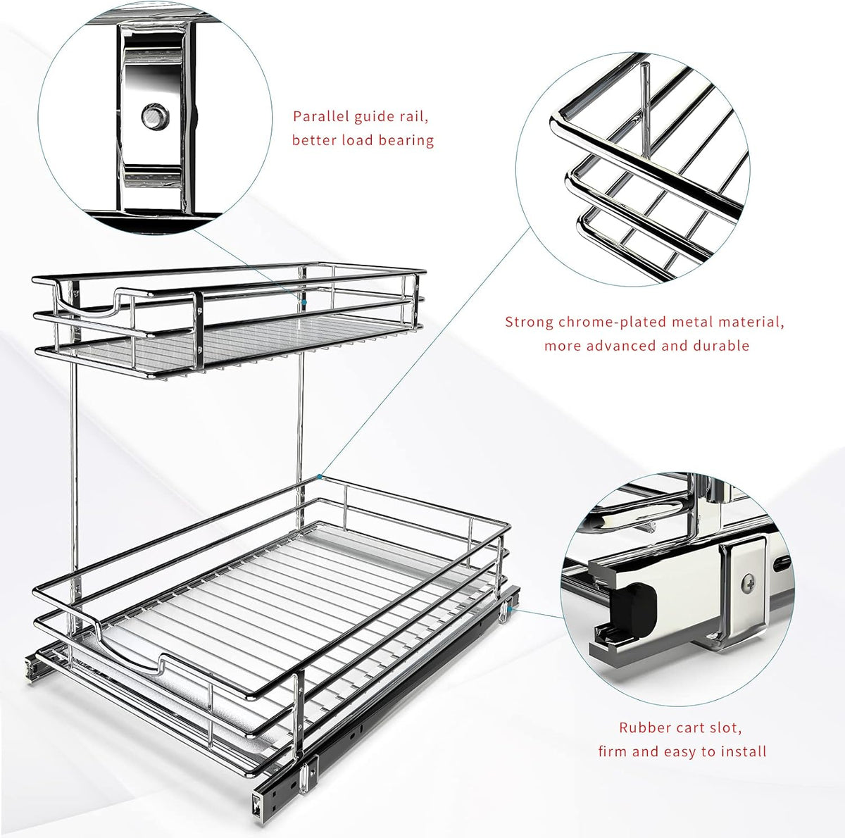 Under Sink Cabinet Organizer with 2 Tier Pull Out Sliding Shelf, 12.2Wx18.1Dx14.5H-Inch - Silver K2140