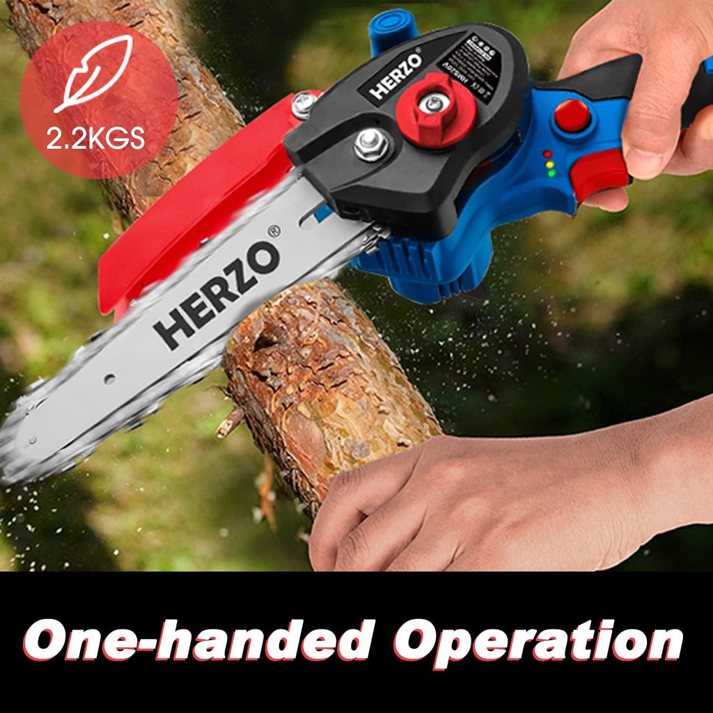 Mini Cordless Chainsaw with 2Pcs Batteries and 2Pcs Chain, 6 Inch One-Hand Electric Power Chainsaw, 20V 2000MAh Rechargeable Battery Operated V355