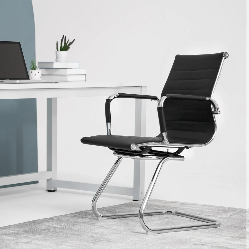 Black PU Leather Ergonomic Mid Back Office Chair L267