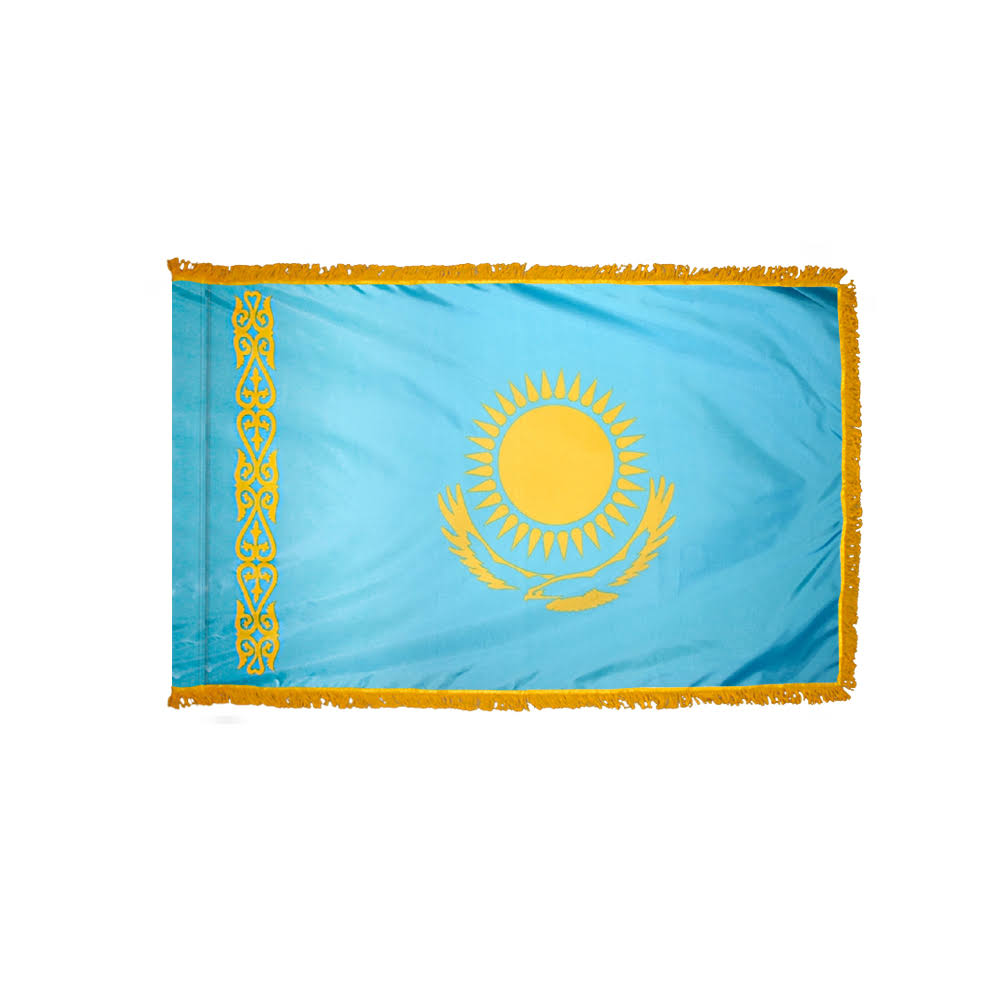 3ft. x 5ft. Kazakhstan Flag with Side Pole Sleeve and Fringe C179
