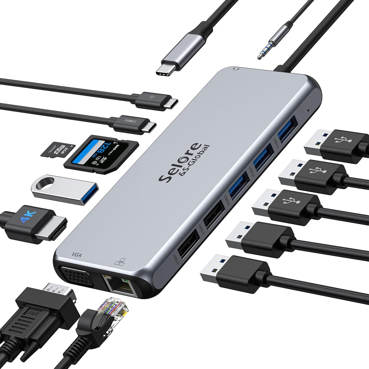 14 in 1 USB C Docking Station Dual HDMI 4K VGA Ethernet 100W PD SD TF 3.5mm Audio P15138