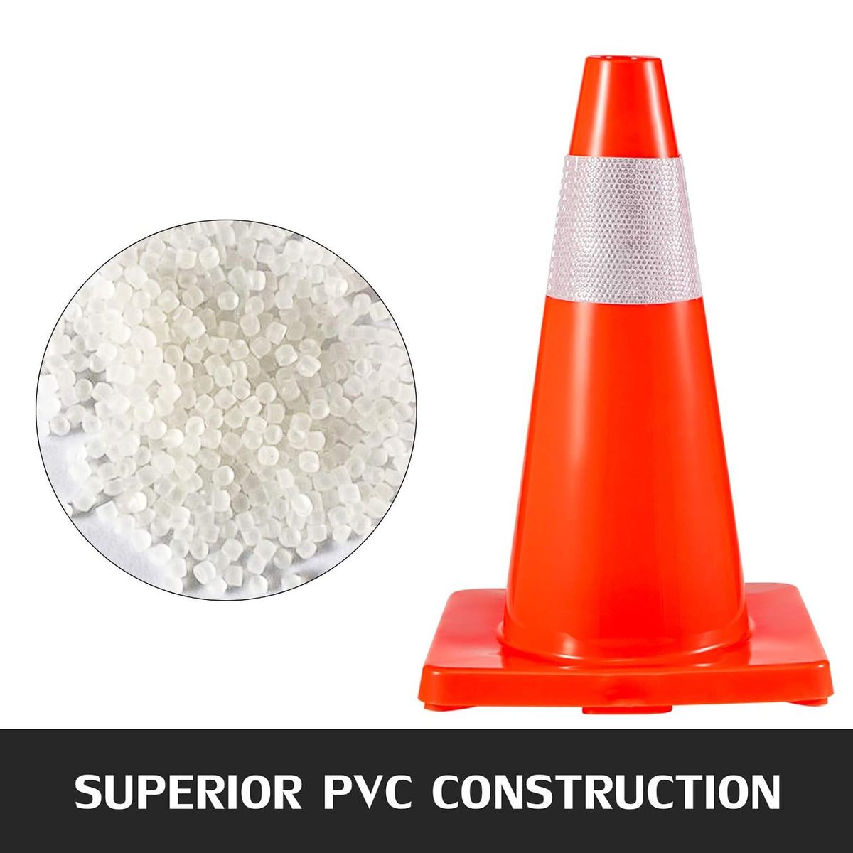 12 Pack 18" Orange Traffic Cones with Reflective Collars PVC Base G792940