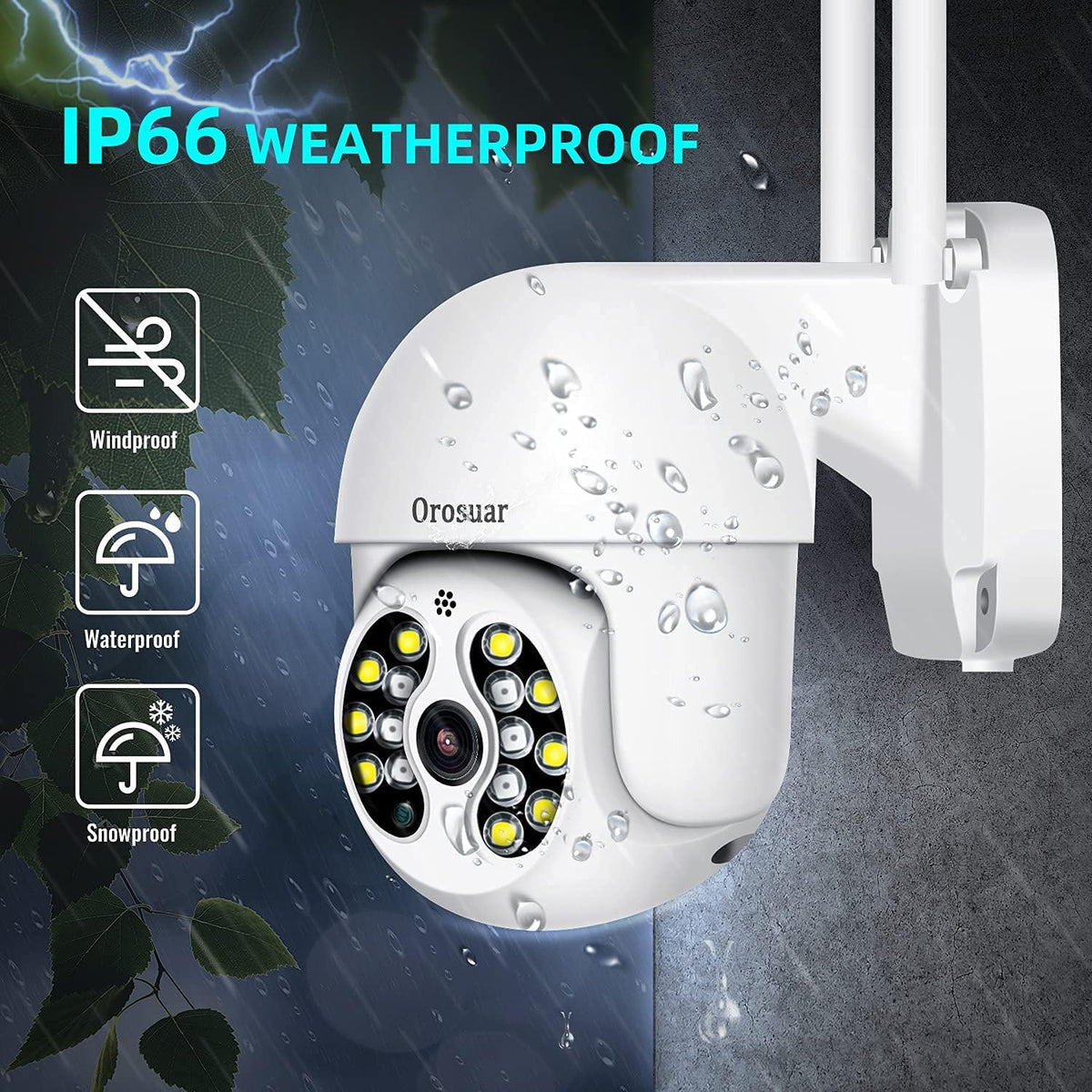 3MP PTZ Outdoor Security Camera with WiFi, 360° View, 1080P HD, IP66 Weatherproof, 2-Way Audio, Color Night Vision R40606