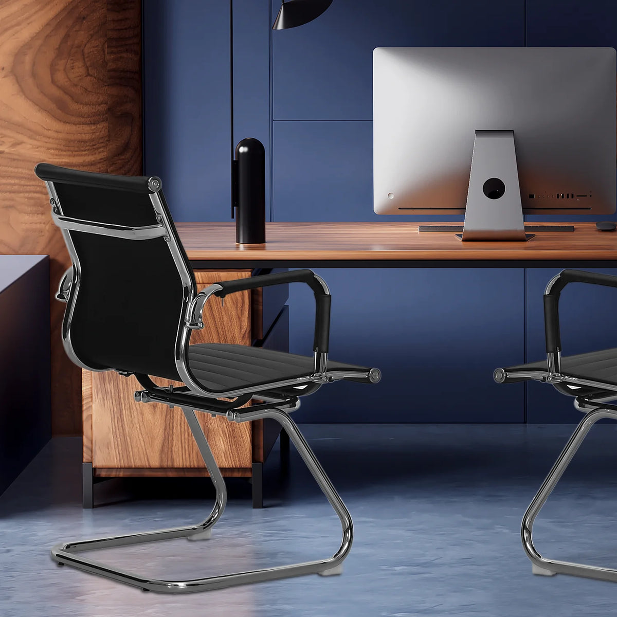 Black PU Leather Ergonomic Mid Back Office Chair L267