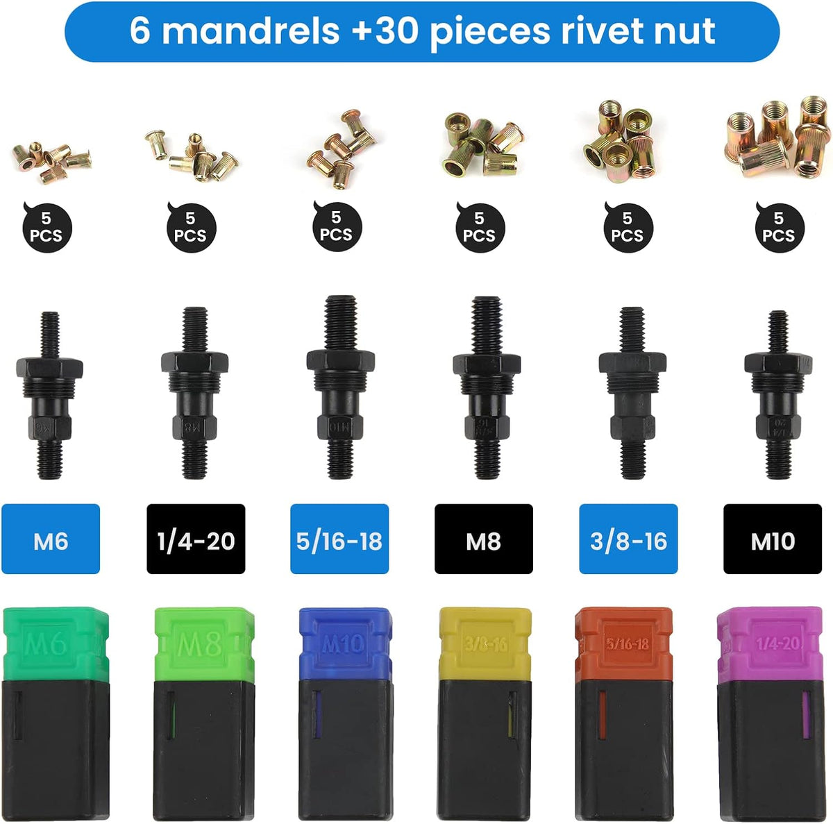 16 Rivet Tool Kit with 120PCS Rivet Nuts & Plastic Case L620