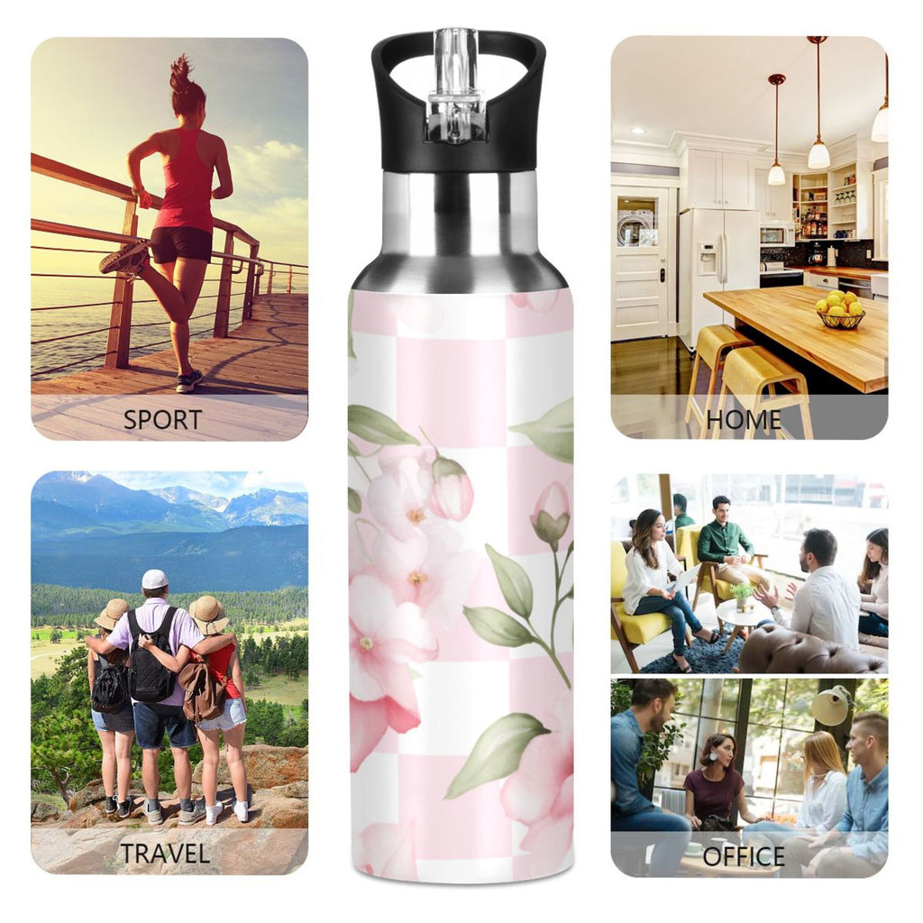 Pink Insulated Stainless Steel Water Bottle with Straw Lid, 20 oz T6073