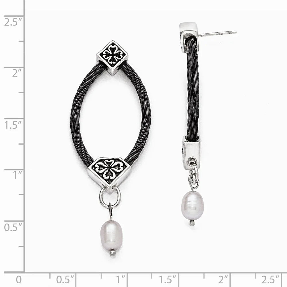 Black Cultured Pearl Drop Earrings D576